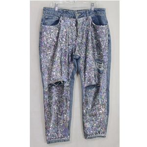 Top Shop sequin Moto Boyfriend Jeans size 28